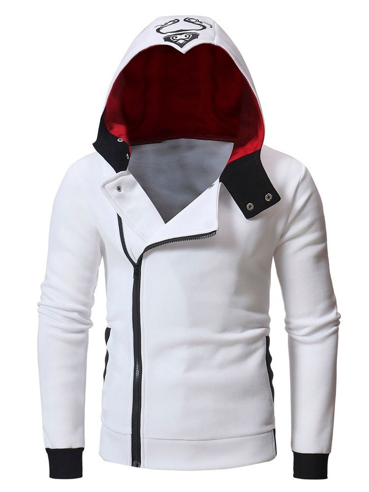 Cardigan Glidelås Color Block Hettegensere For Menn Mote