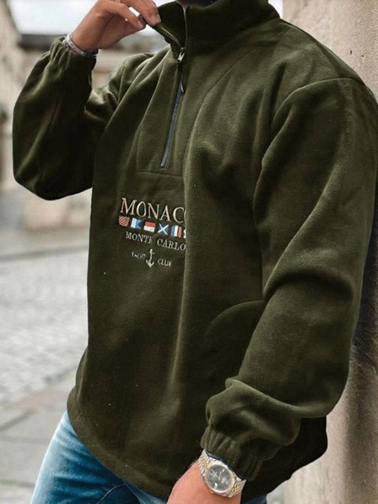 Letter Print Pullover Loose Stand Collar Hettegensere