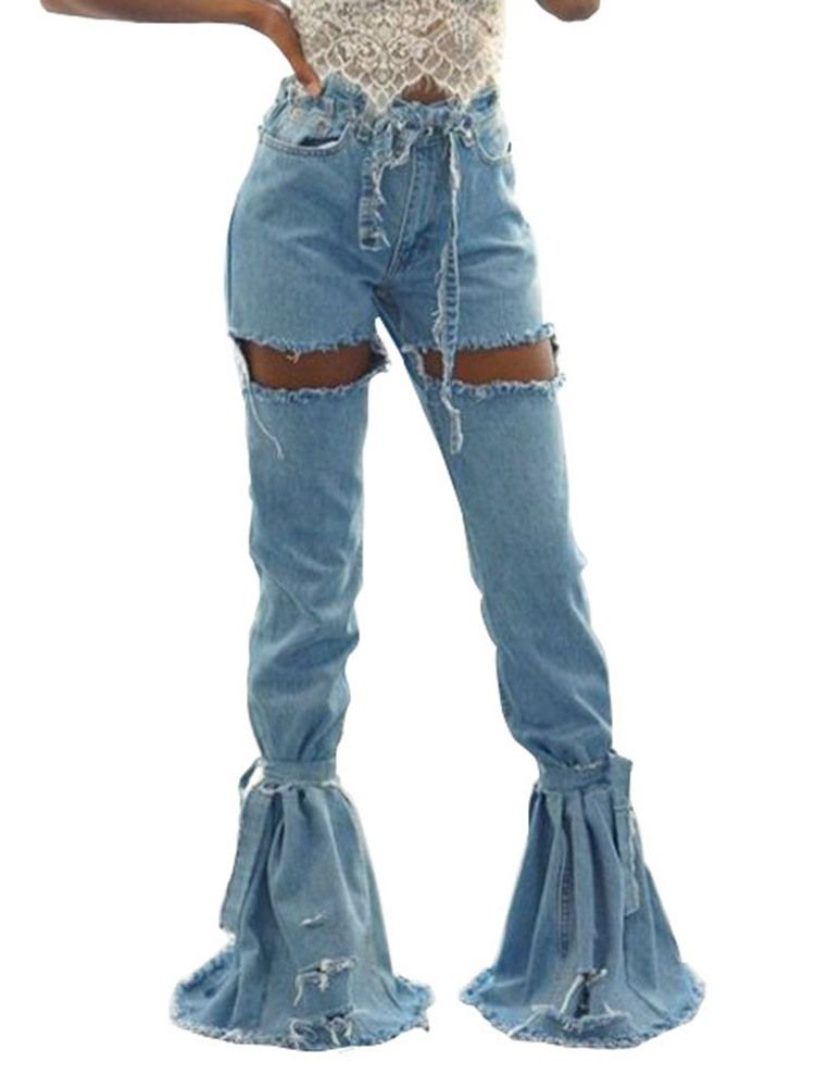 Hull Vanlige Bellbottoms Slanke Jeans Med Høy Midje