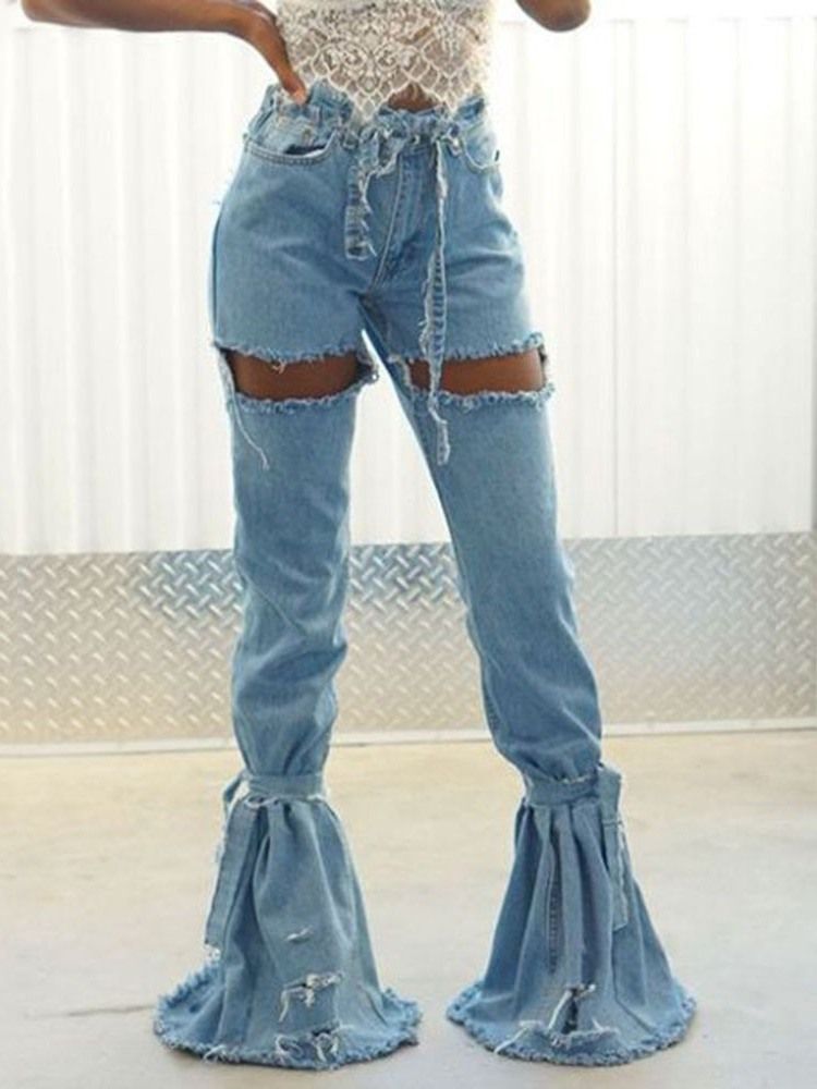 Hull Vanlige Bellbottoms Slanke Jeans Med Høy Midje
