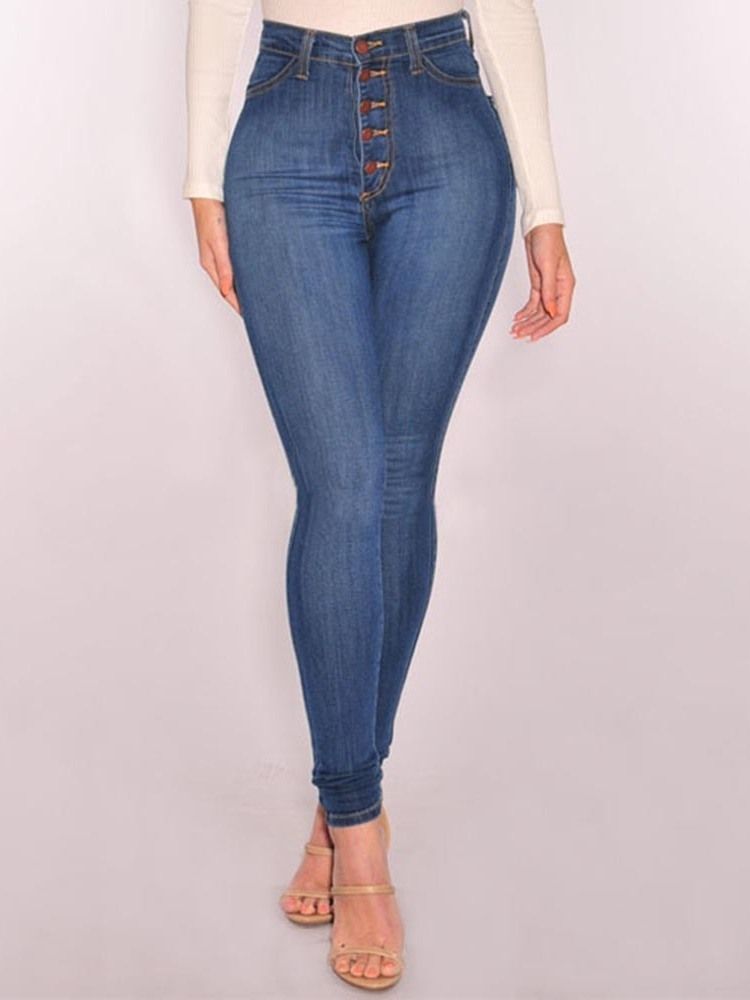 Skinny Jeans Med Høy Midje I Vanlig Denimknapp