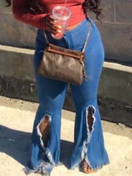Vanlige Bellbottoms Mid Waist Zipper Jeans