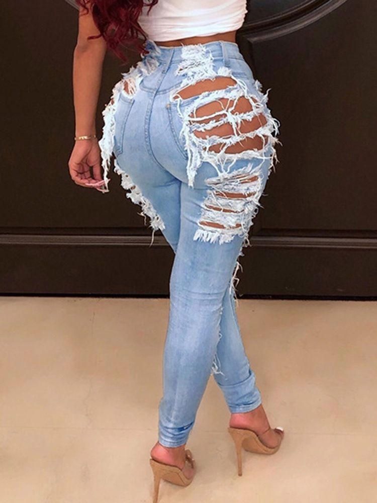 Vaskbare Pencil Bukser Vanlige Skinny Zipper Jeans