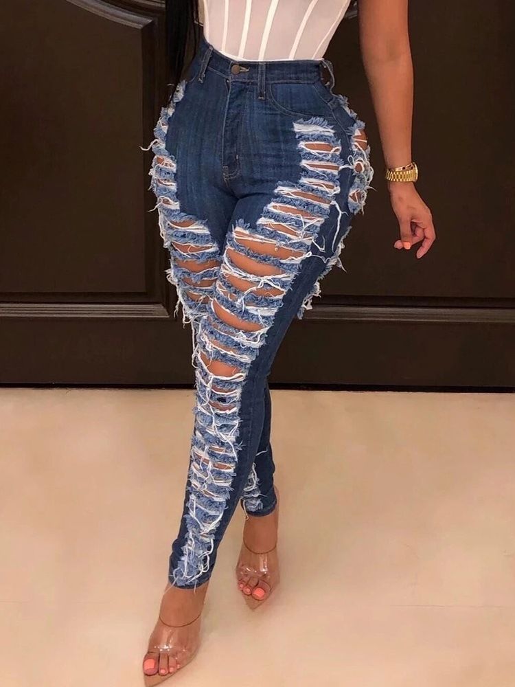 Vaskbare Pencil Bukser Vanlige Skinny Zipper Jeans