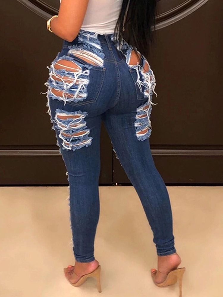 Vaskbare Pencil Bukser Vanlige Skinny Zipper Jeans