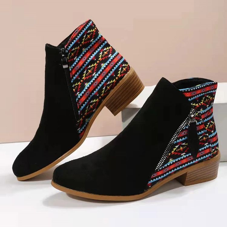 Chunky Heel Rund Toe Side Glidelås Western støvler