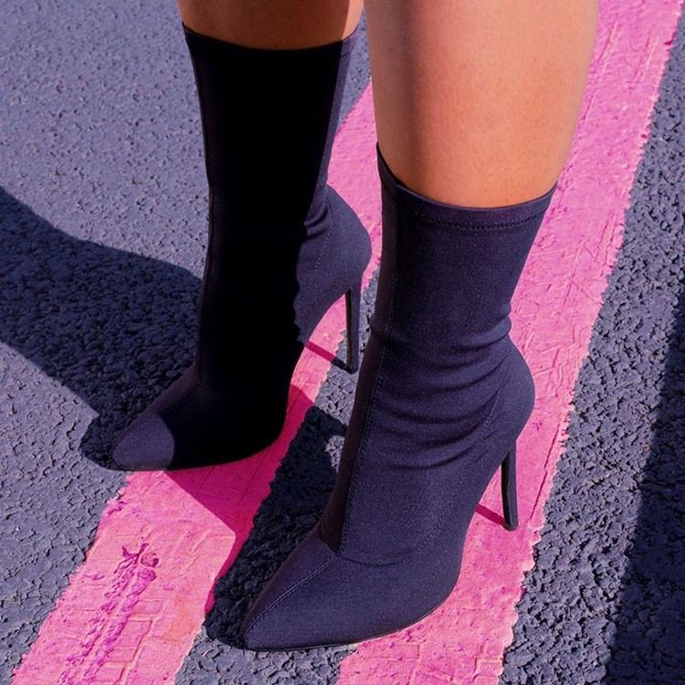 Vanlig Spiss Stiletthæl Slip-On Kvinners Ankelstøvletter
