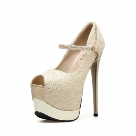 Plattform Stiletto Heel Peep Toe Buckle Dameballsko