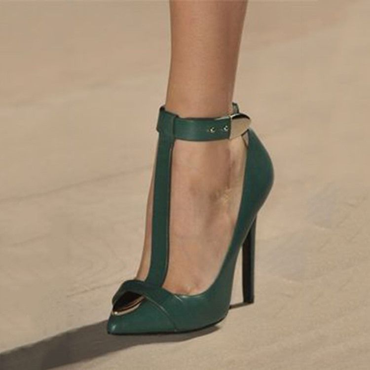 Sexy T Strap Point Toe Stiletto Pumps