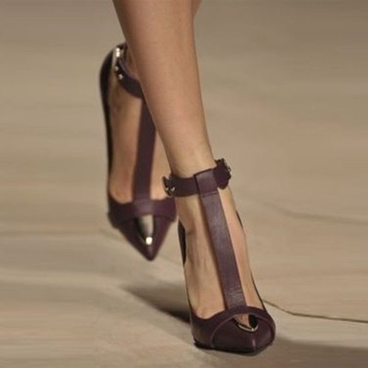 Sexy T Strap Point Toe Stiletto Pumps