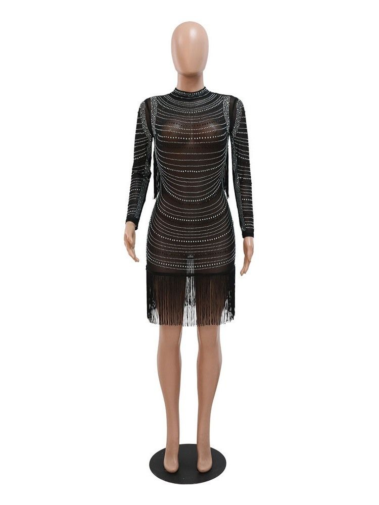 Above Knee Langermet Turtleneck A-Line Mid Waist Bodycon Dress