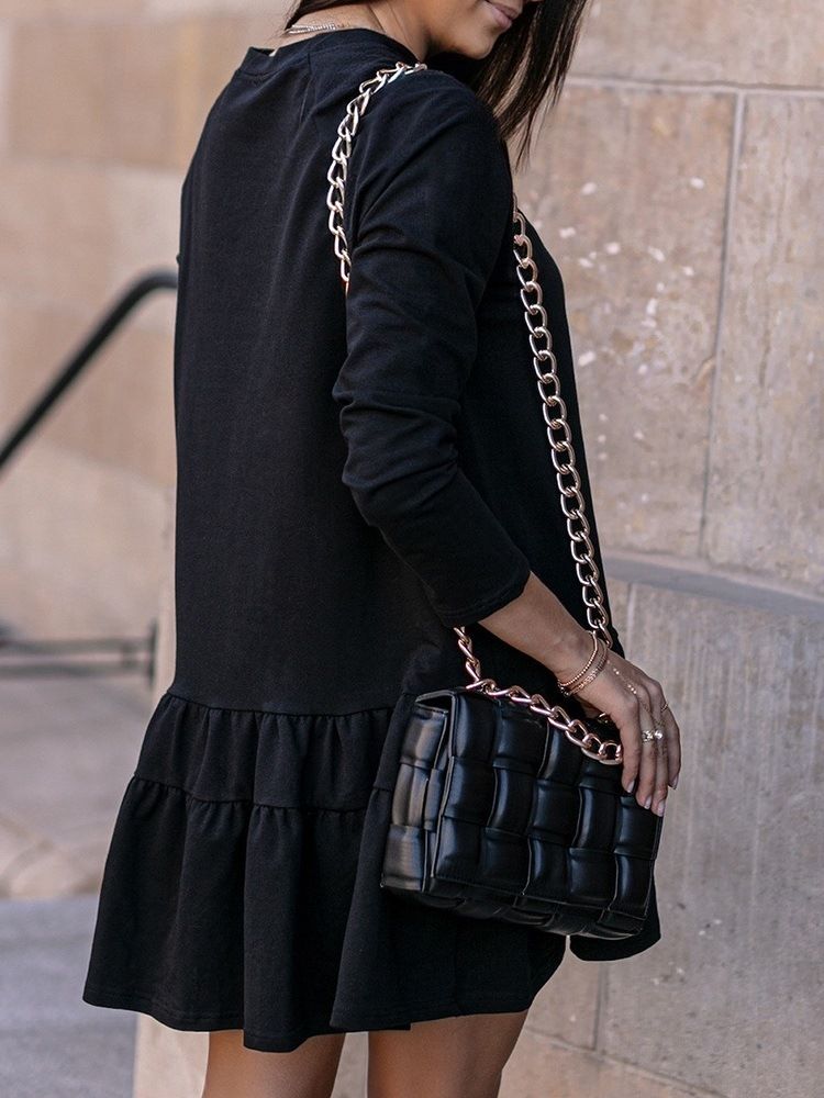 Above Knee Nine Points Sleeve Rund Neck A-Line Pullover Dress