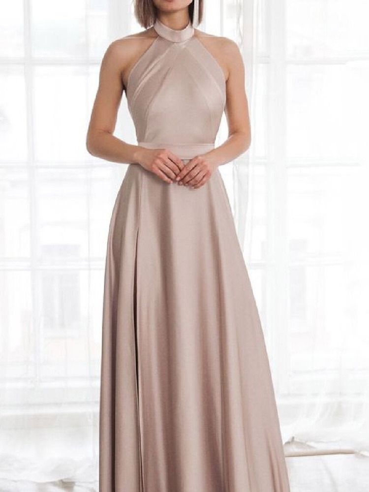 Ermeløs Stativ Krage Split Plain A-Line Maxi Dress