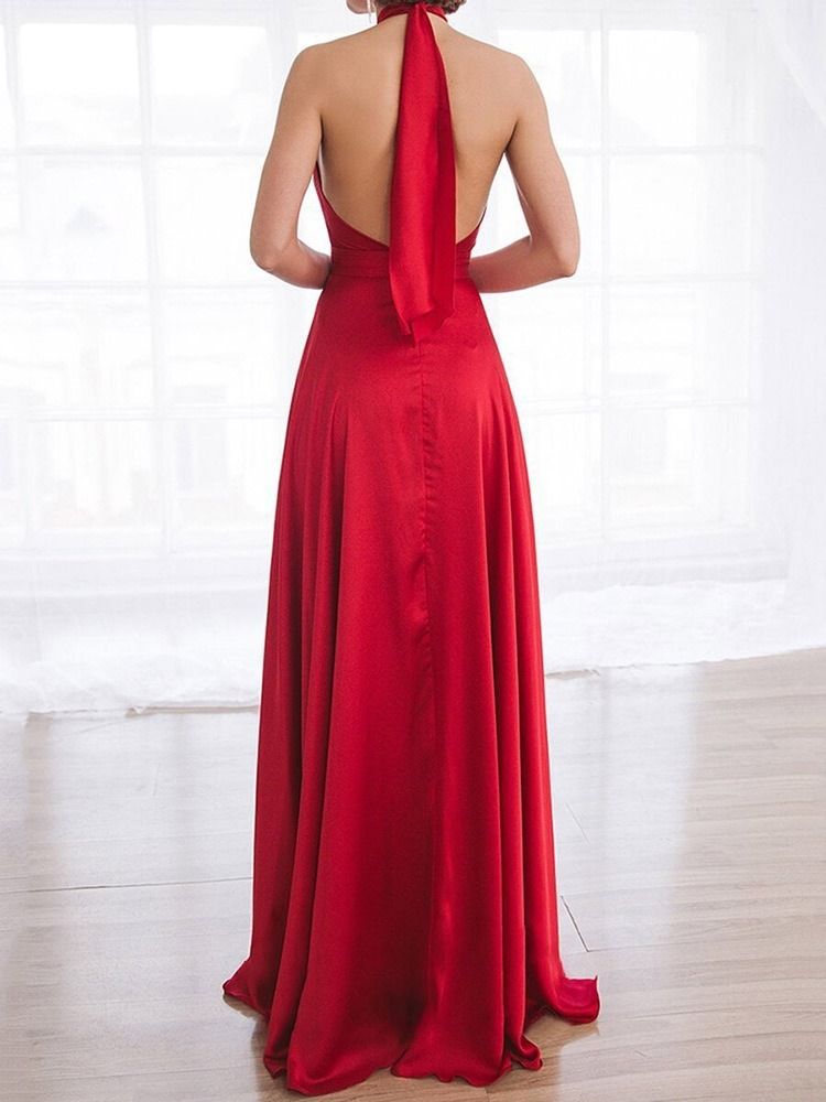 Ermeløs Stativ Krage Split Plain A-Line Maxi Dress