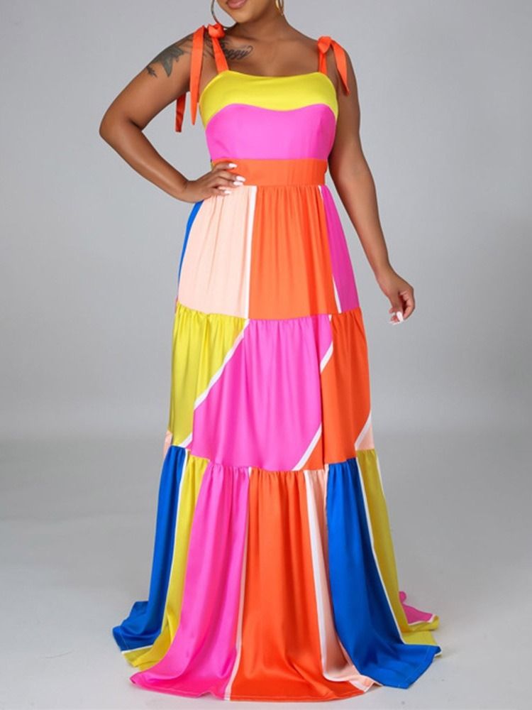 Gulvlang Ermeløs Color Block Maxi-Kjole