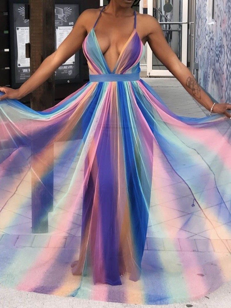Gulvlang Ryggløs Ermeløs Spaghetti-Rem Sexy Maxi-Kjole