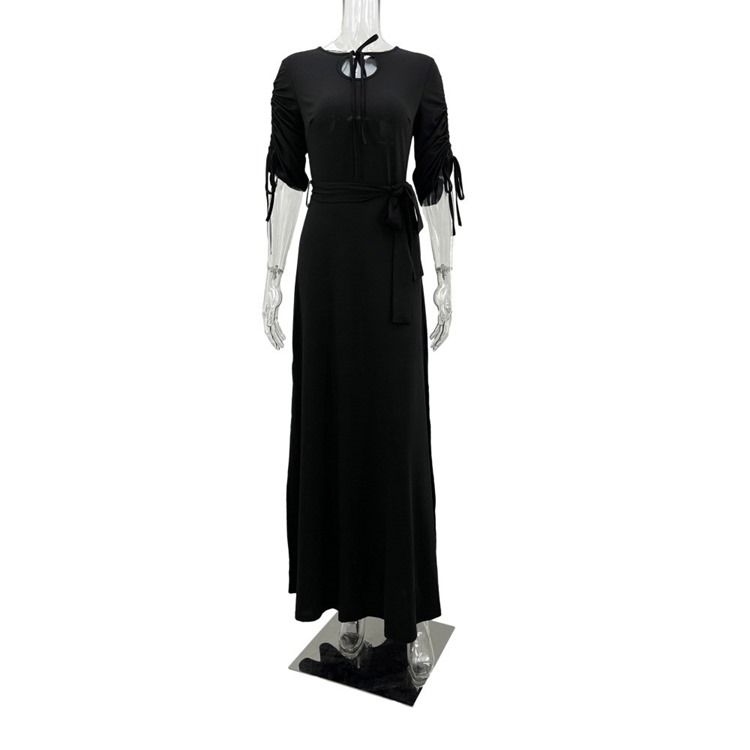 Halv Ermet Gulvlengde Rund Hals Enkel Pullover Maxi Kjole