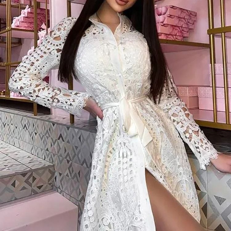 Knelang Langermet Stativ Krage Western Fall Casual Dress