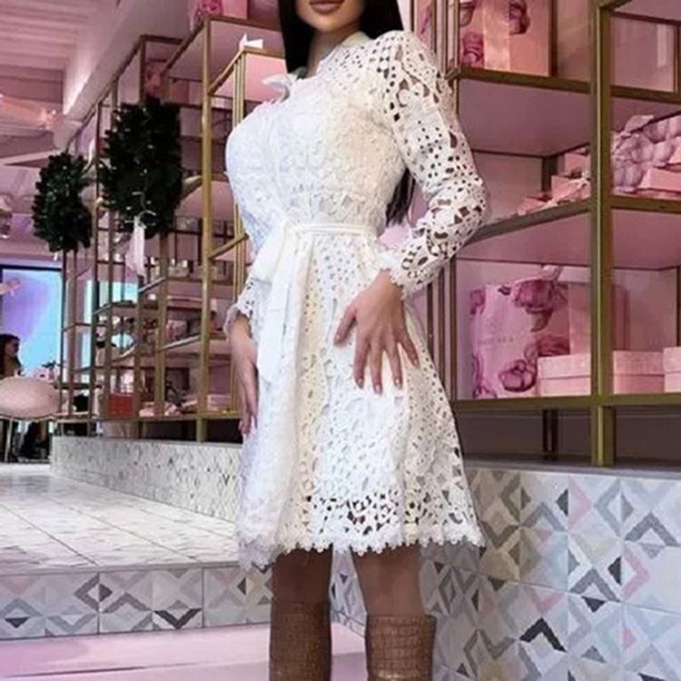 Knelang Langermet Stativ Krage Western Fall Casual Dress