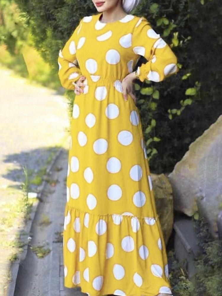 Langermet Gulvlengde Rund Hals Polka Dots Fashion Maxi Dress