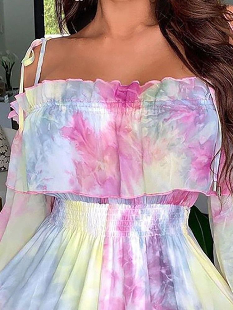 Langermet Print Above Knee Summer Cold Shoulder Dress