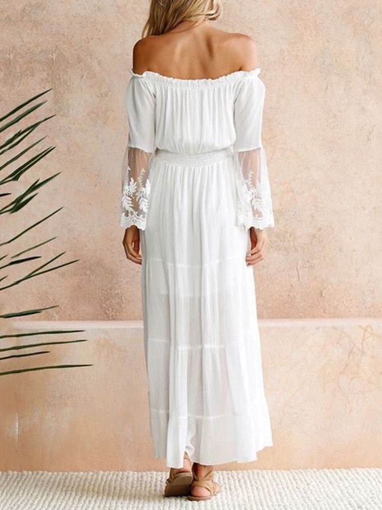 Off Shoulder Patchwork Ankellang Pullover Cold Shoulder Damekjole