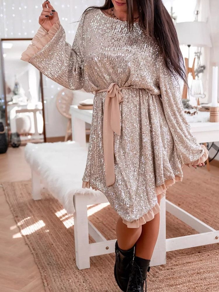 Rundhals Langermet Kne-Lang Kontor Dame Pullover Casual Dress