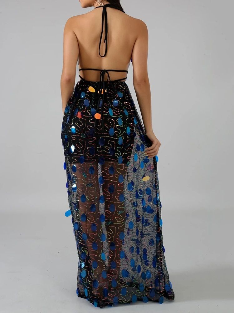Ryggløs Ermeløs V-Hals Mid Waist Halter Dress