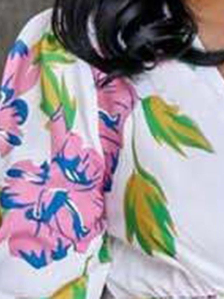 Tre-Kvarts Erme V-Hals Print Vanlig Blomster Kjole