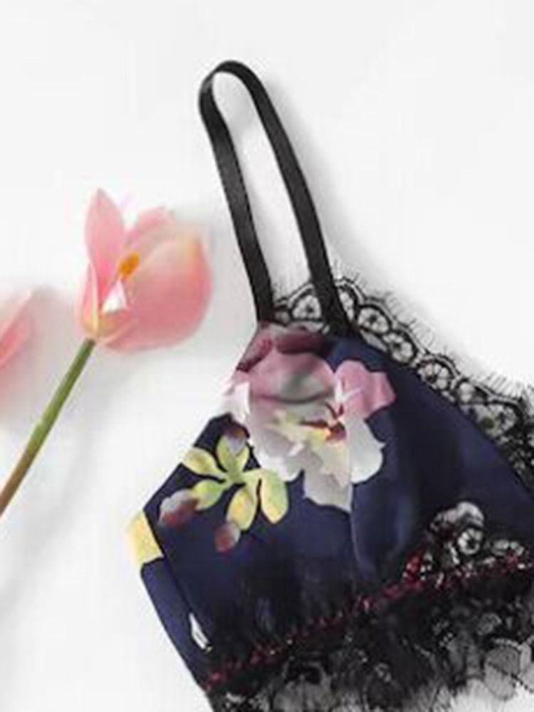 Floral Sexy Print Satin Pyjamas Cami Set Natttøy