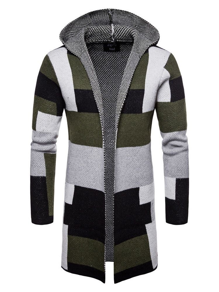 Patchwork Mid-Length Hette Menn Vinter Cardigan Gensere