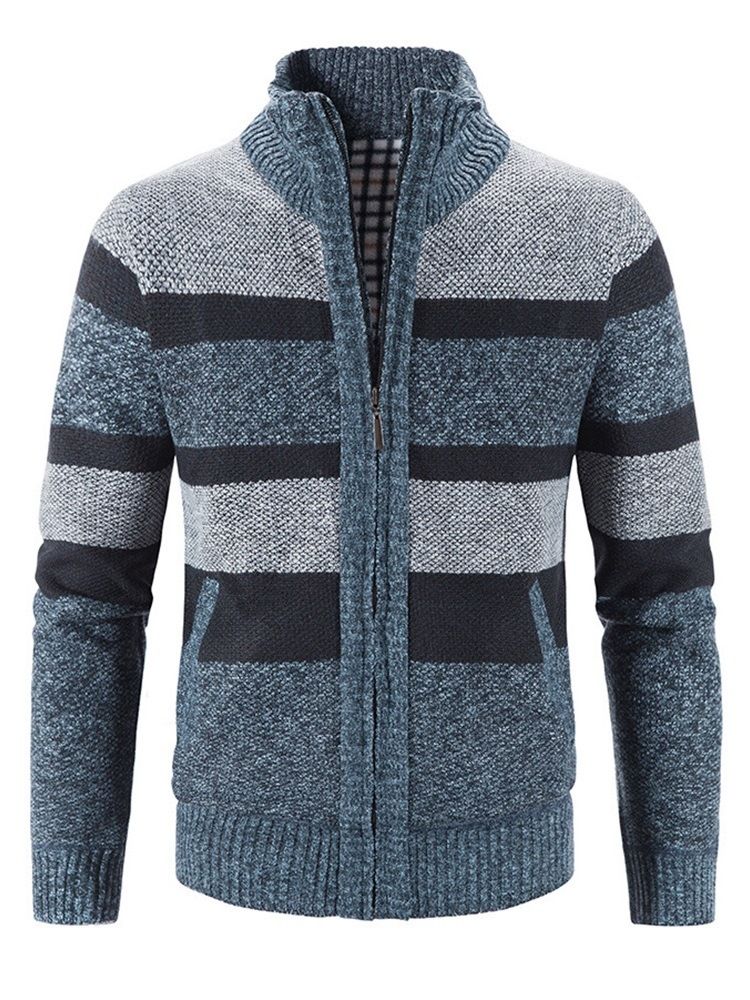 Patchwork Stripe Stativ Krage Glidelås Uformell Genser