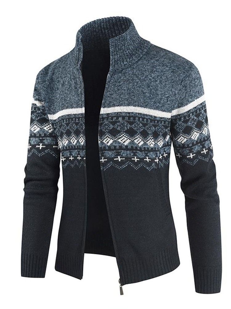 Standard Color Block Vinter Slim Genser For Menn