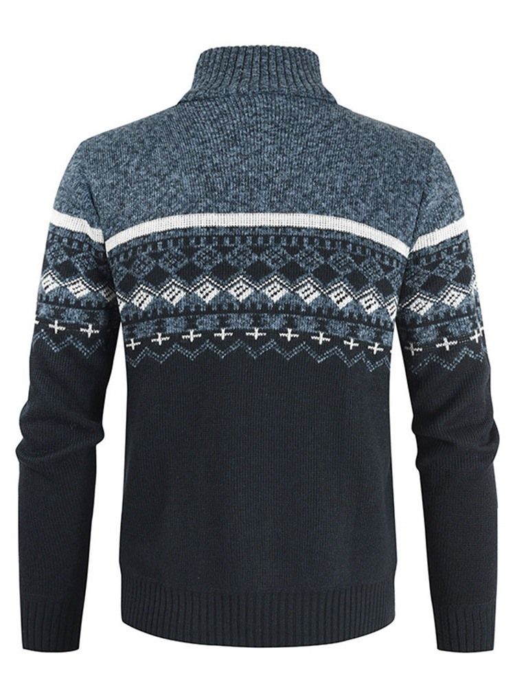 Standard Color Block Vinter Slim Genser For Menn