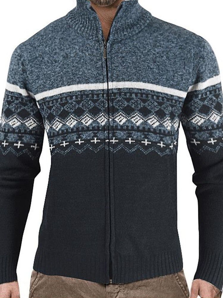 Standard Color Block Vinter Slim Genser For Menn