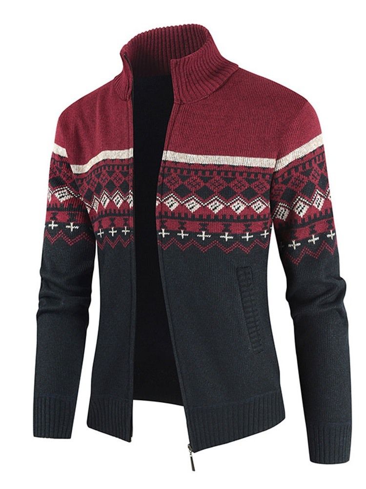 Standard Color Block Vinter Slim Genser For Menn