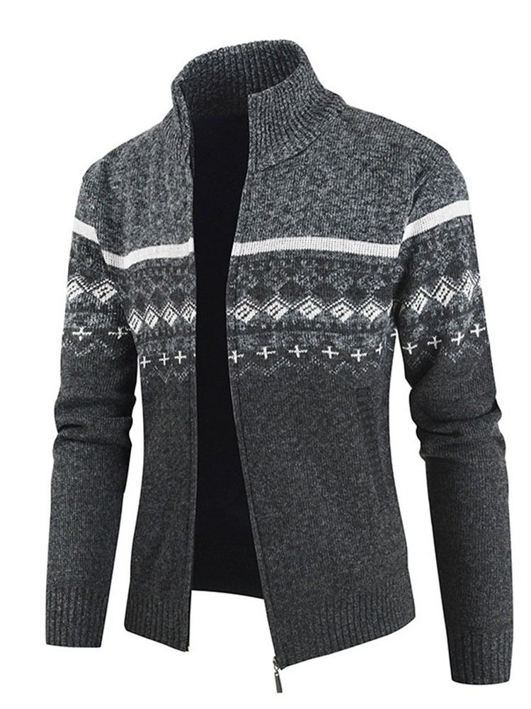 Standard Color Block Vinter Slim Genser For Menn