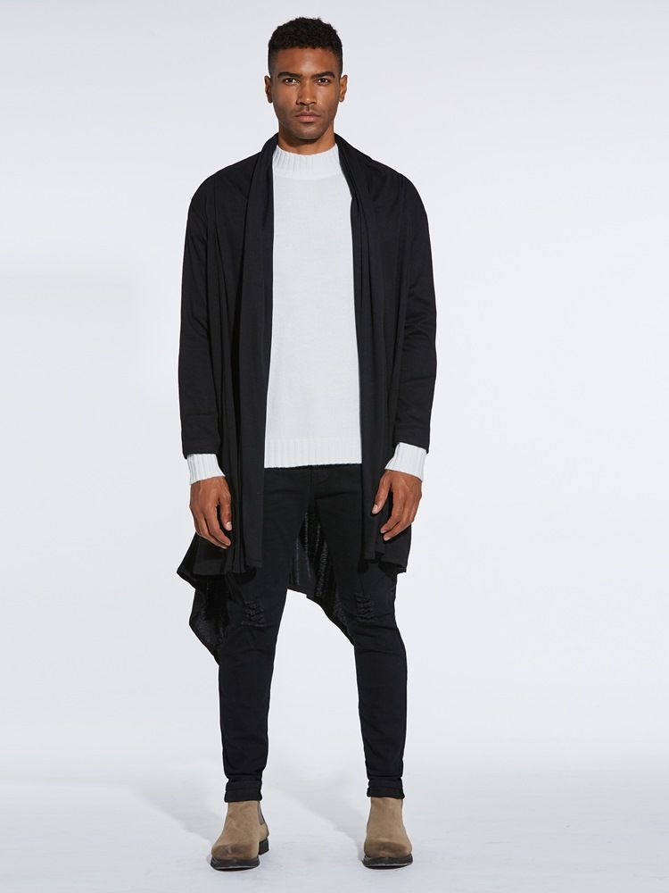 Vanlige Asymmetriske Mellomlange Gensere For Menn Casual Cardigan