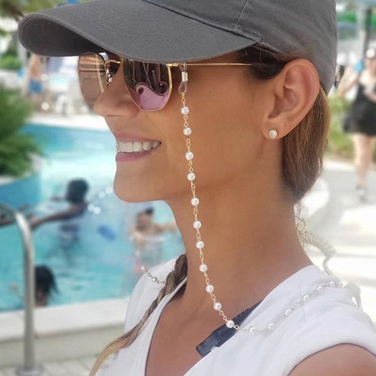 Mote Enkel Beaded Vanndråpe Briller Kjede Hengende Hals Sklisikker Solbriller Tau