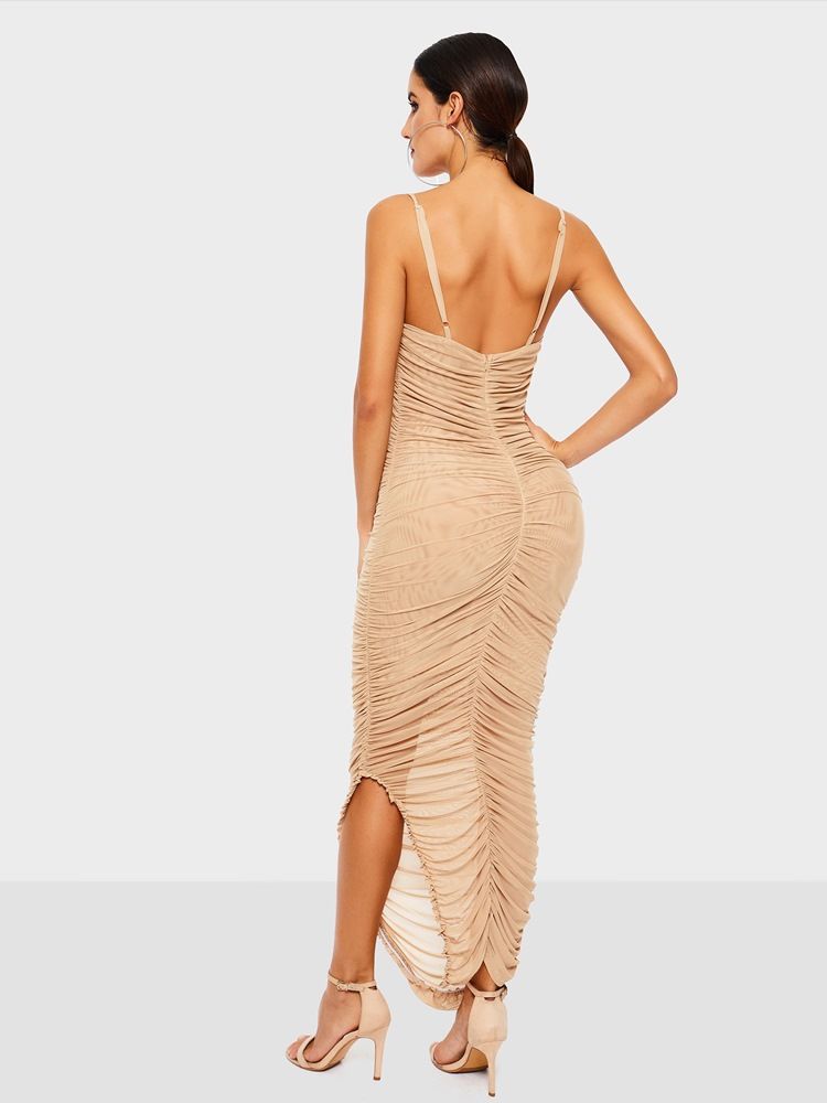 Ermeløs Delt Mid-Calf Vanlig Bodycon-Kjole For Kvinner