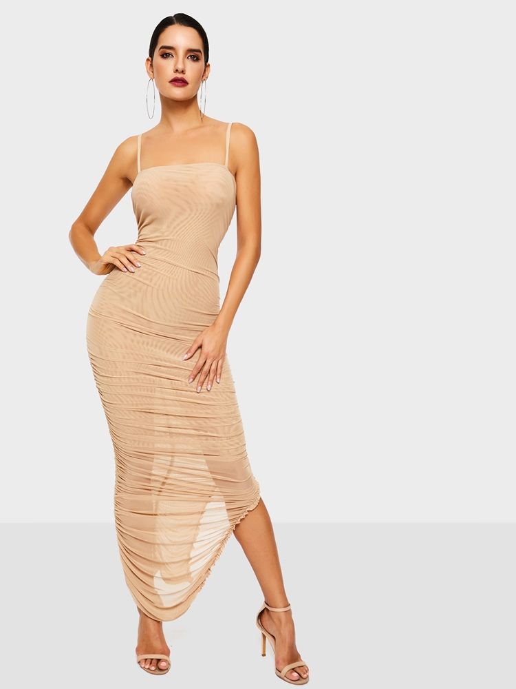 Ermeløs Delt Mid-Calf Vanlig Bodycon-Kjole For Kvinner
