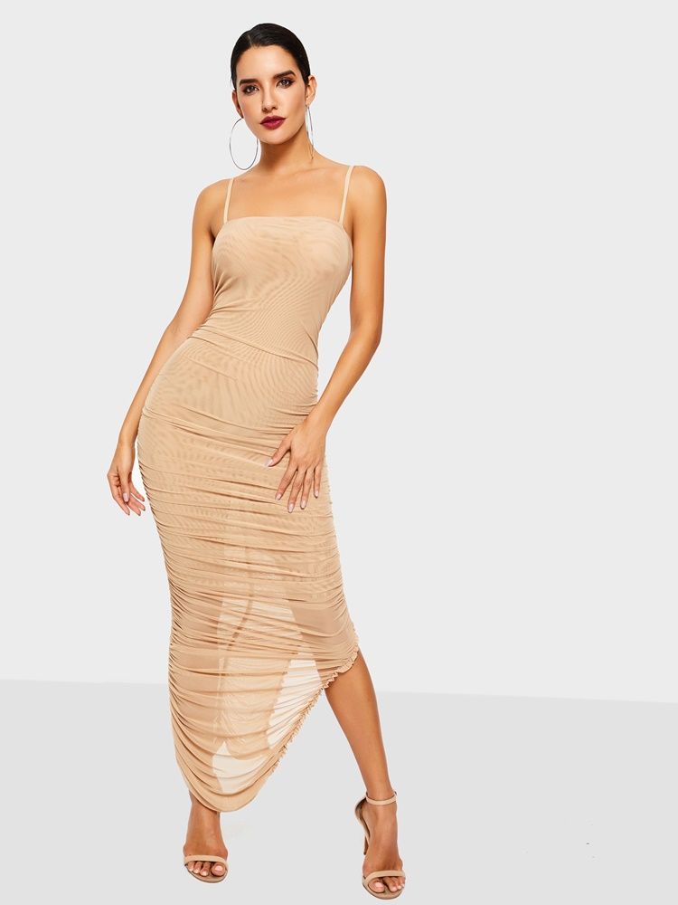 Ermeløs Delt Mid-Calf Vanlig Bodycon-Kjole For Kvinner