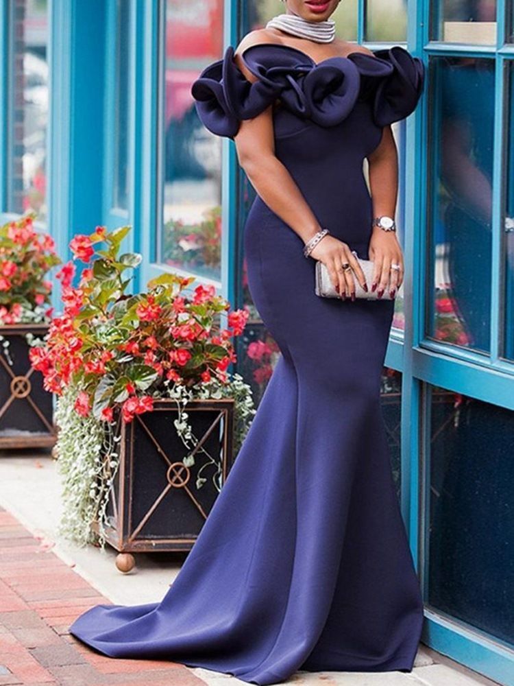 Gulvlang Kortermet Asymmetrisk Genser Mote Bodycon-Kjole