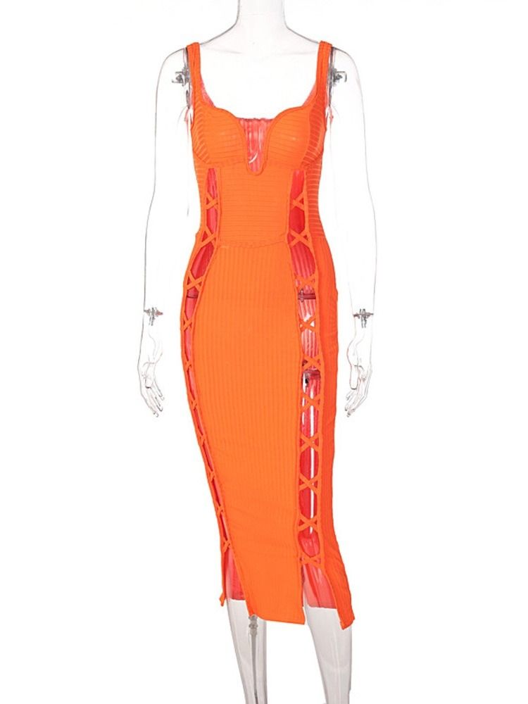 Hul Mid-Calf Ermeløs Vanlig Bodycon-Kjole