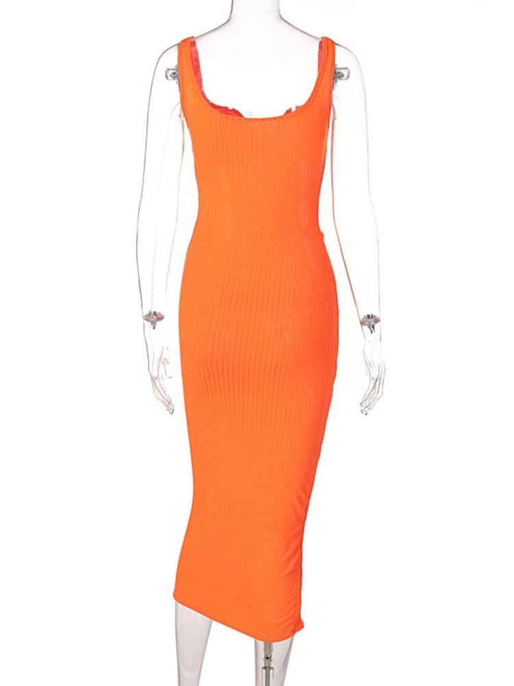 Hul Mid-Calf Ermeløs Vanlig Bodycon-Kjole