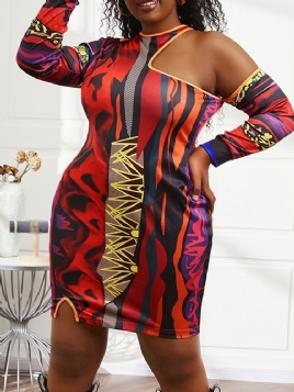 Langermet Bodycon-Kjole Med Rund Hals Over Kneet
