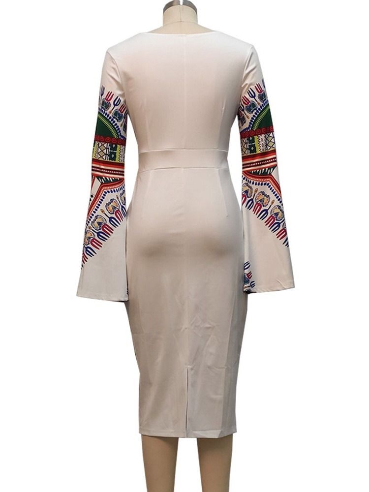 Langermet Print Kne-Lang High Waist Fashion Dress