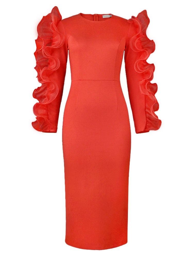 Langermet Rund Hals Stringy Selvedge Winter High Waist Bodycon Dress
