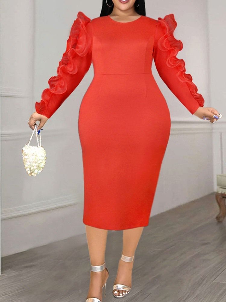Langermet Rund Hals Stringy Selvedge Winter High Waist Bodycon Dress