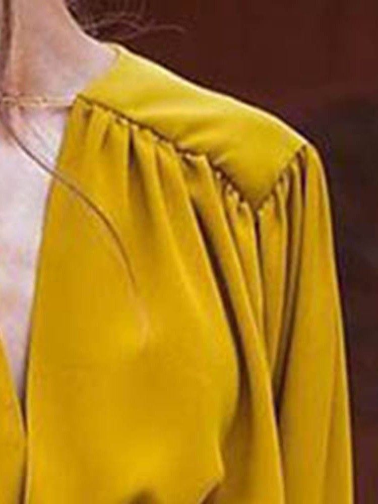 Langermet V-Hals Plissert Vanlig Mote Bodycon-Kjole